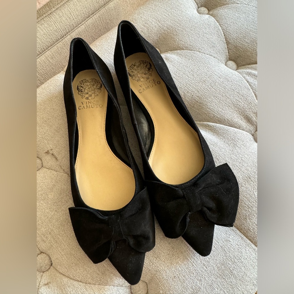 Vince Camuto Black Suede Bow Flats -Size 9